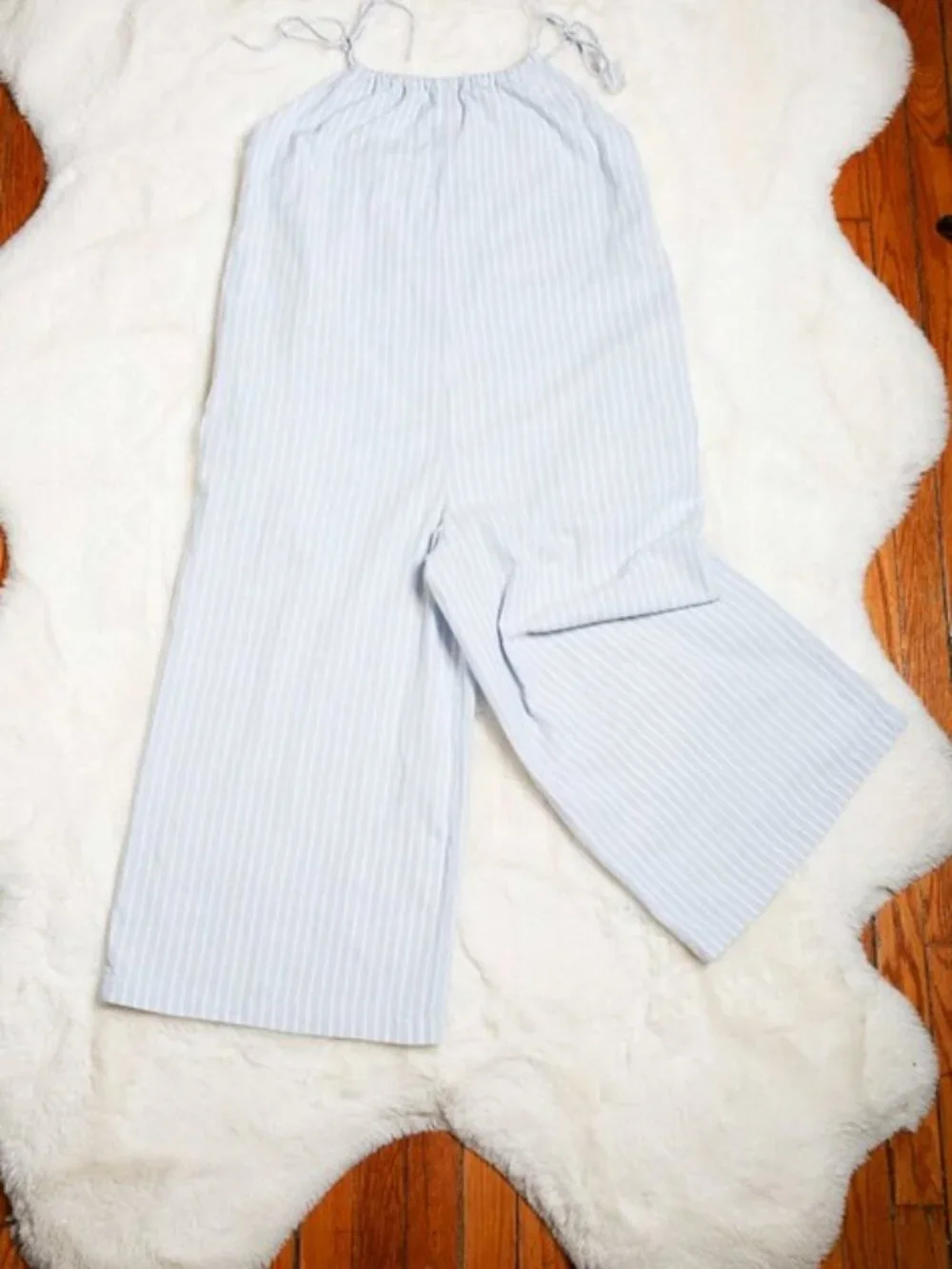 LOST + WANDER Linen Blend Wide-Leg Cropped Striped Jumpsuit